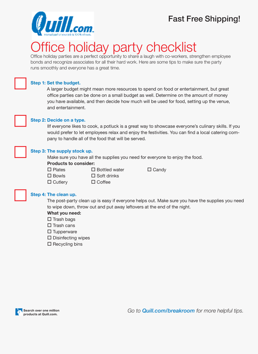 Clip Art Free Office Holiday Party - Office Party Checklist, Transparent Clipart