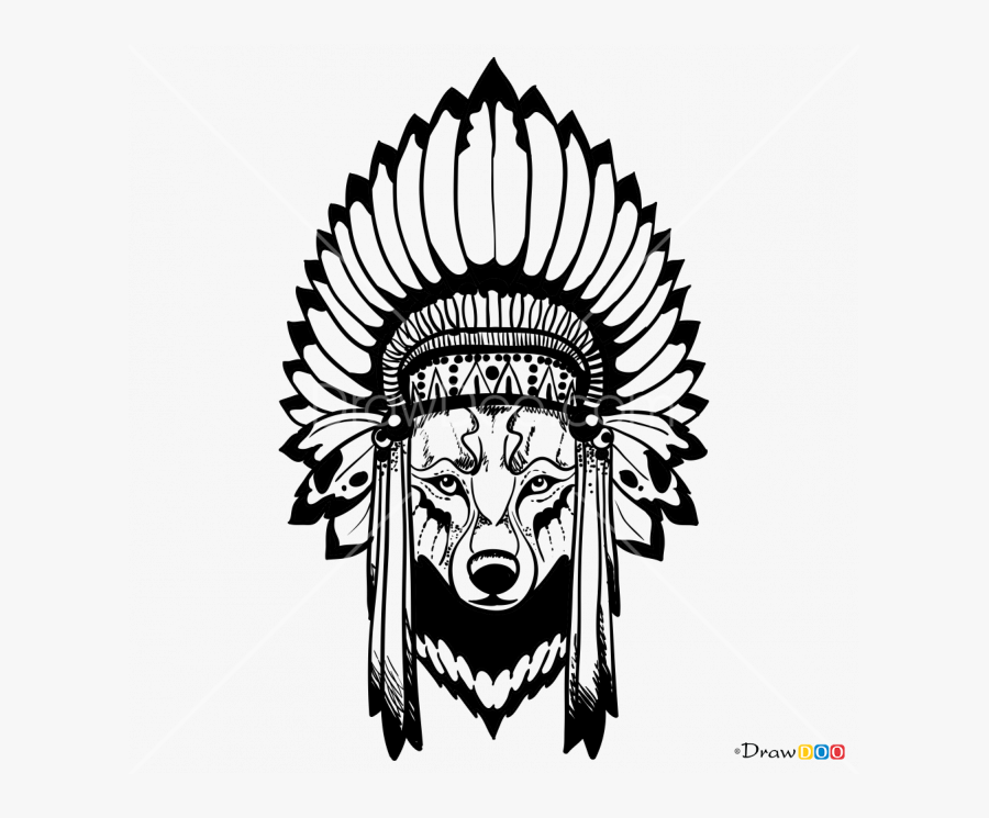 Wolf In Headdress Drawing Clipart , Png Download - Wolf With A Headdress, Transparent Clipart