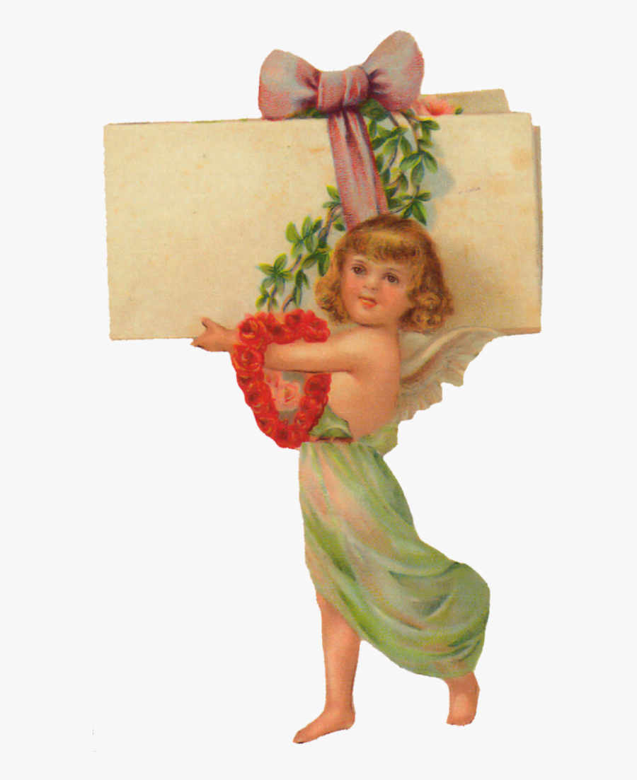 Vintage Valentine Image Girl W Heart On Wrist - Vintage, Transparent Clipart