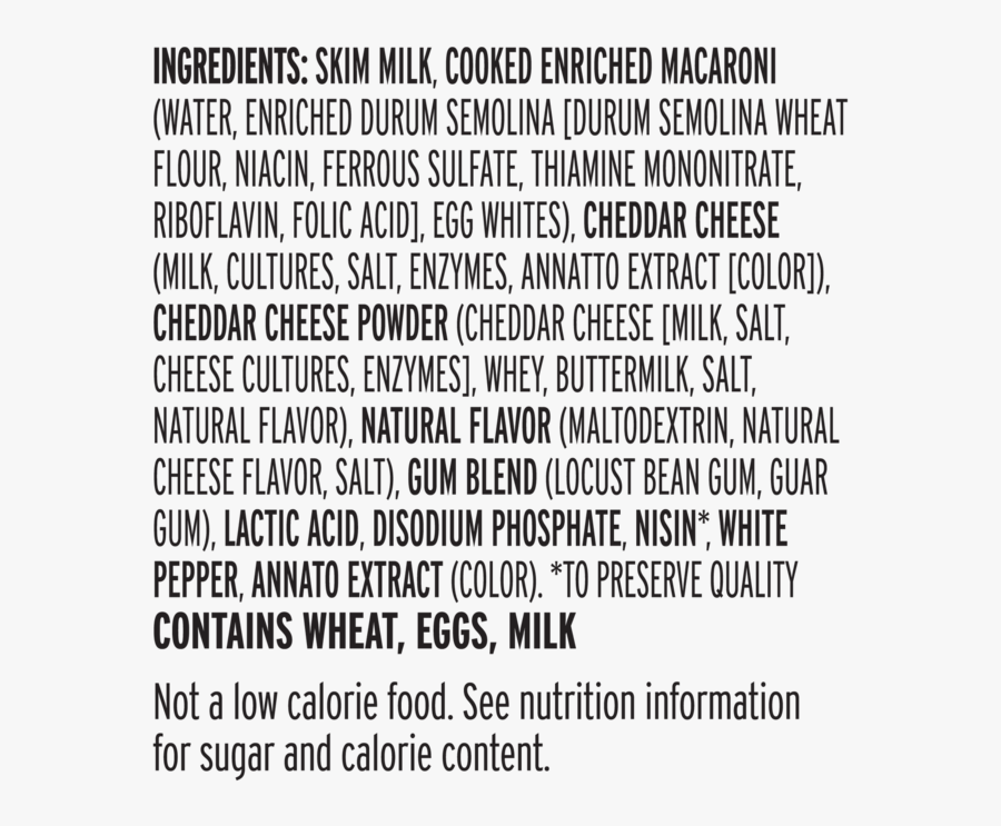 Ingredients And Allergens Mac N Cheese 02 - Firenze 2015, Transparent Clipart