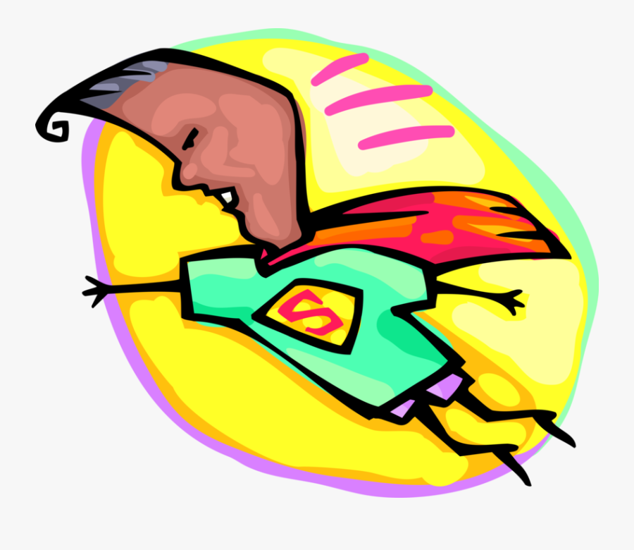 Vector Illustration Of Adolescent Flying With Superhero - Superman Cape, Transparent Clipart