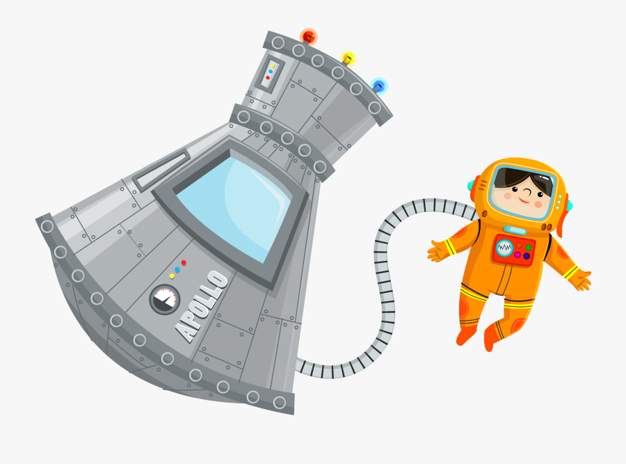 Cartoon Image Of Man In Space Tethered To Spaceship - Inventions Space, Transparent Clipart