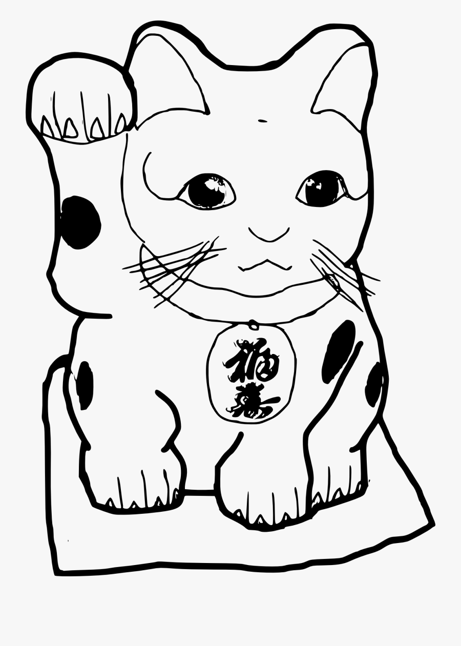 Maneki Neko - Lucky Cat Colouring Page, Transparent Clipart