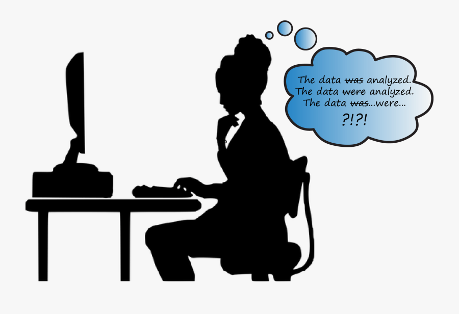 Cartoon Of Girl At Computer With Thought Bubble About - Person On Computer Silhouette, Transparent Clipart