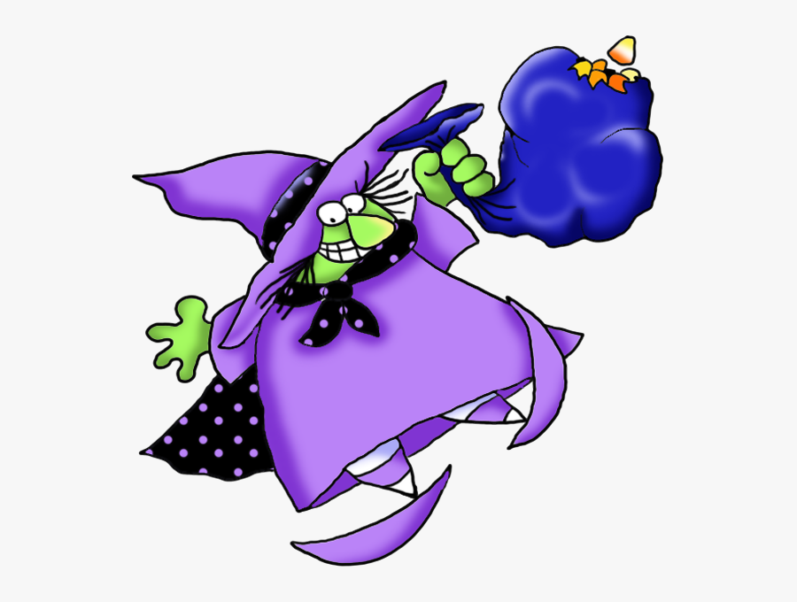 Funny Witch With Candies Halloween Clipart - Cartoon, Transparent Clipart