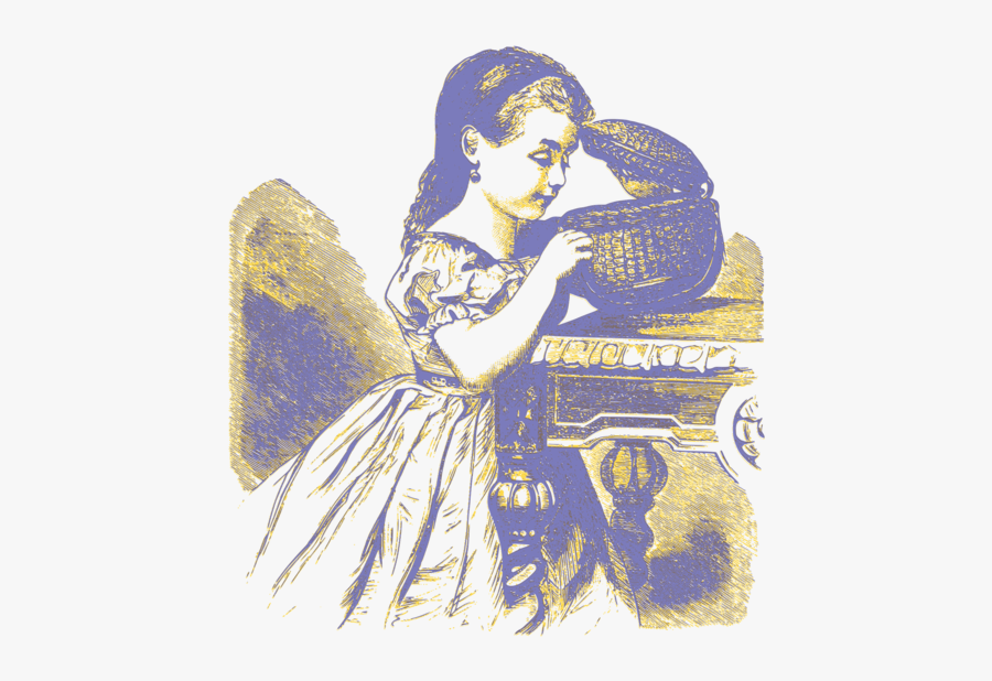 Art,angel,supernatural Creature - Girl With A Basket Drawing, Transparent Clipart