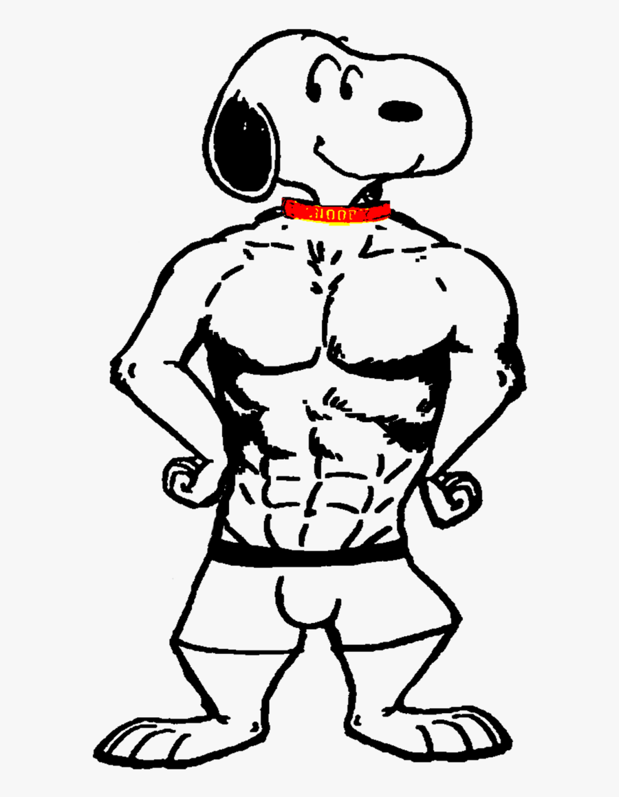 Muscle Man Line Art Vector Png Jpg Black And White - Muscle Snoopy, Transparent Clipart
