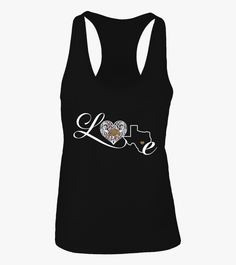 Love Texas State Bobcats Pattern Heart State Outline - Active Tank, Transparent Clipart