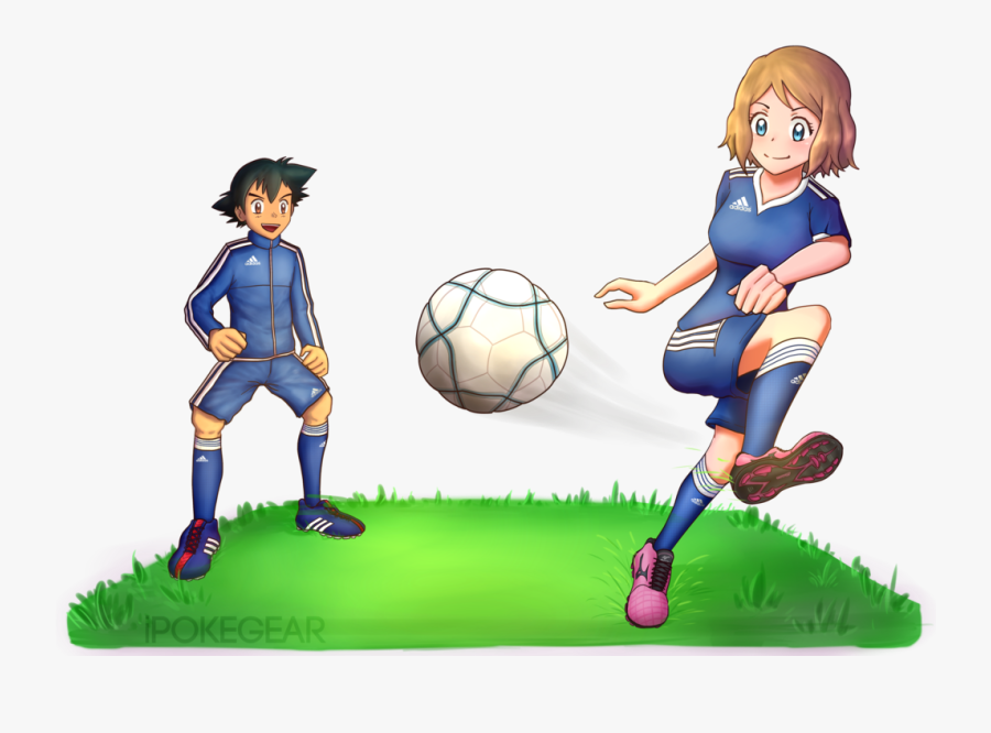 [comm] Serena And Ash Playing Soccer By Ipokegear - Pokemon Ash Playing Football, Transparent Clipart