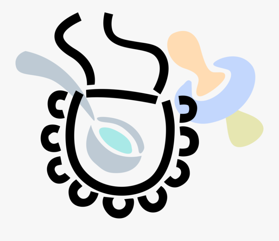 Vector Illustration Of Newborn Infant Baby Bib, Pacifier - Emblem, Transparent Clipart