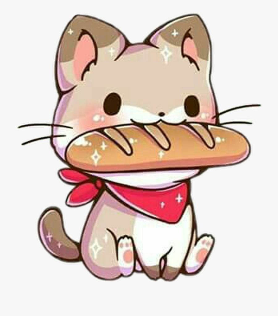 Freetoedit Cute Kawaii Cat French Bread Hat Baguette - Cartoon Cute Kawaii Cat, Transparent Clipart