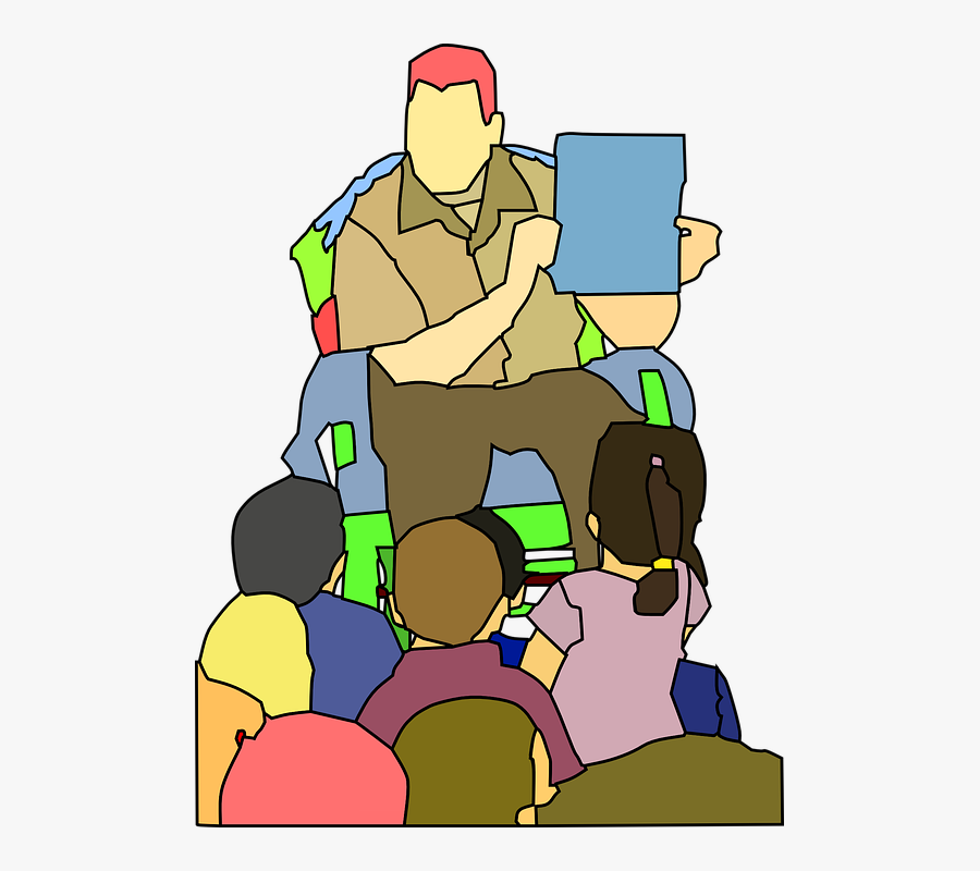 Storytelling, Storybook, School, Education, Kids - Man With Children Clip Art, Transparent Clipart