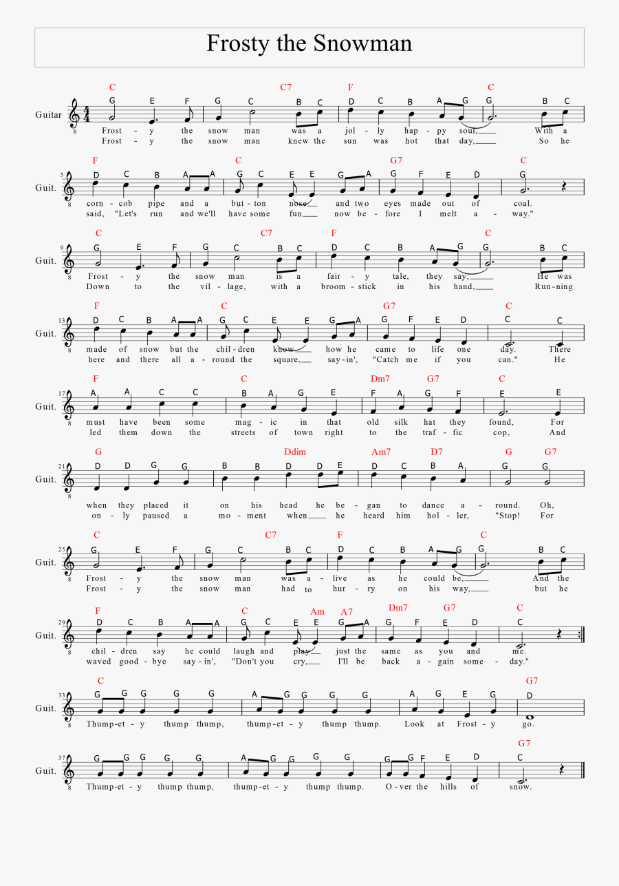 Christmas Song Frosty The Snowman - Frosty The Snowman Music, Transparent Clipart