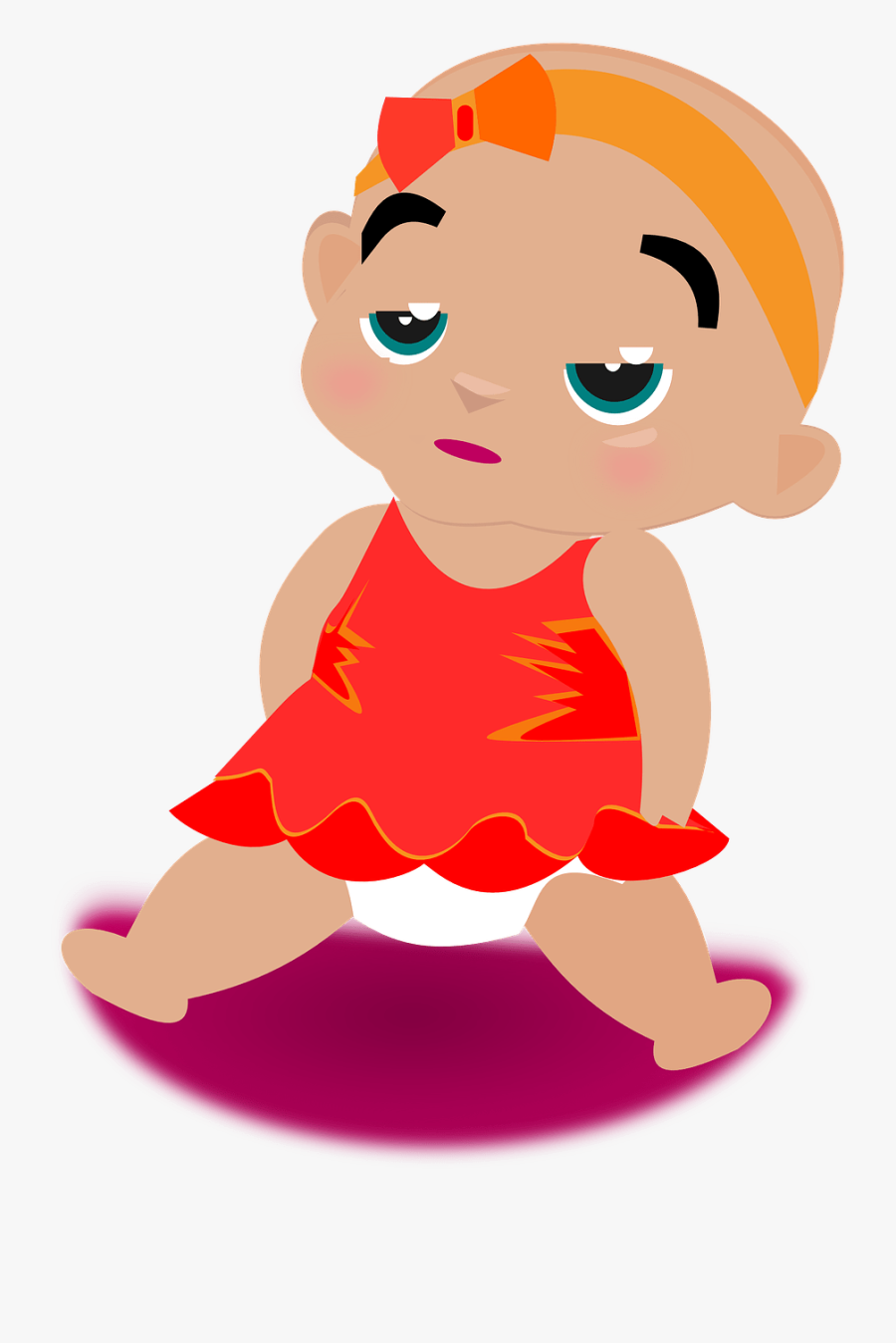 Baby Girl Sitting Orange Dress Annoyed Bald Child - Baby Girl Clip Art, Transparent Clipart
