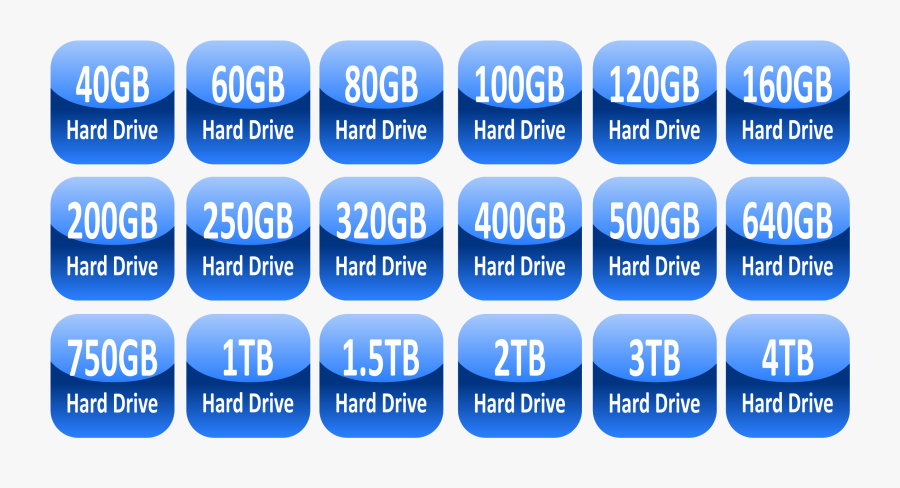 Transparent Floppy Disk Clipart - Hard Drive Capacity Icons, Transparent Clipart