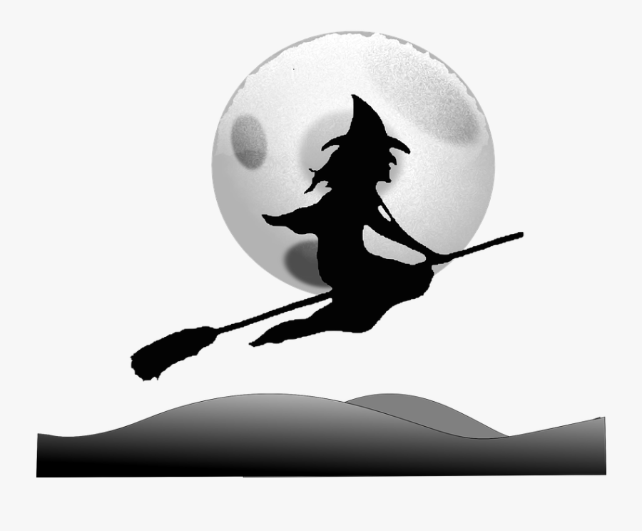 Witch, Witchcraft, Broom, Broomstick, Flying, Moon - Witch Riding On A Broom, Transparent Clipart