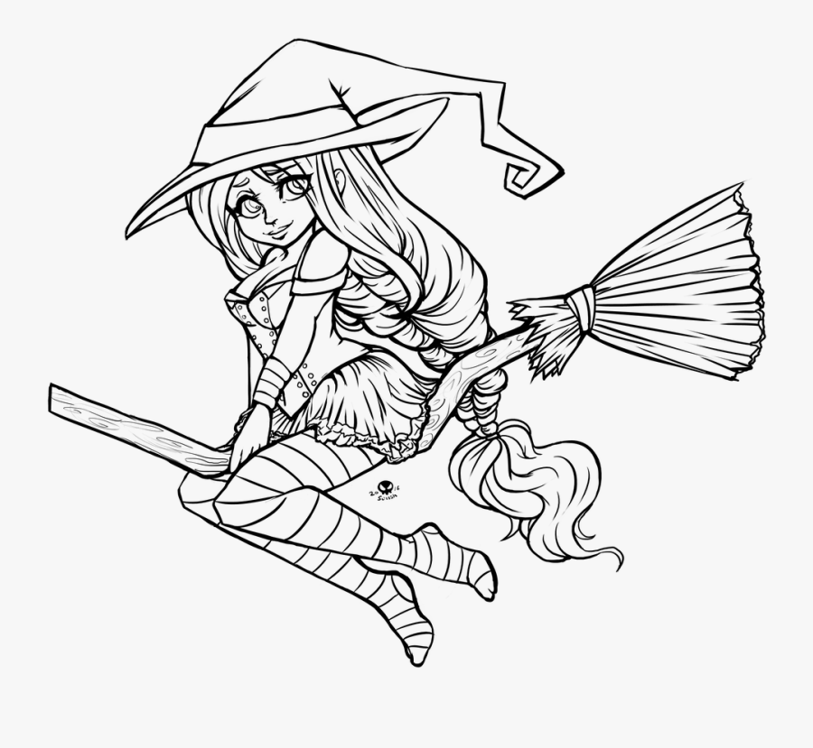 Drawing Witches Broomstick Transparent Png Clipart - Line Art, Transparent Clipart