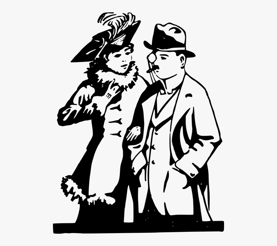 Transparent Old Couple Png - Middle Aged Couple Black And White Drawing, Transparent Clipart