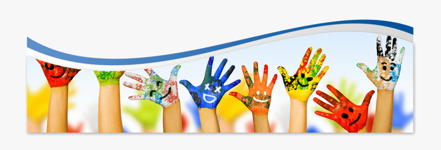 Row Of Raised Children"s Hands Painted With Bright - Hand Colour Printing, Transparent Clipart