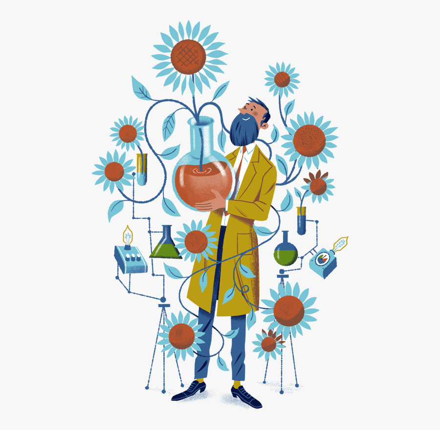 #surreal #man #flowers #beaker #science #cartoon - Agrochemicals Effect, Transparent Clipart