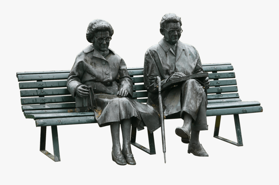 Couple Old People Sitting On A Bench Statue - People Sitting On A Bench Png, Transparent Clipart