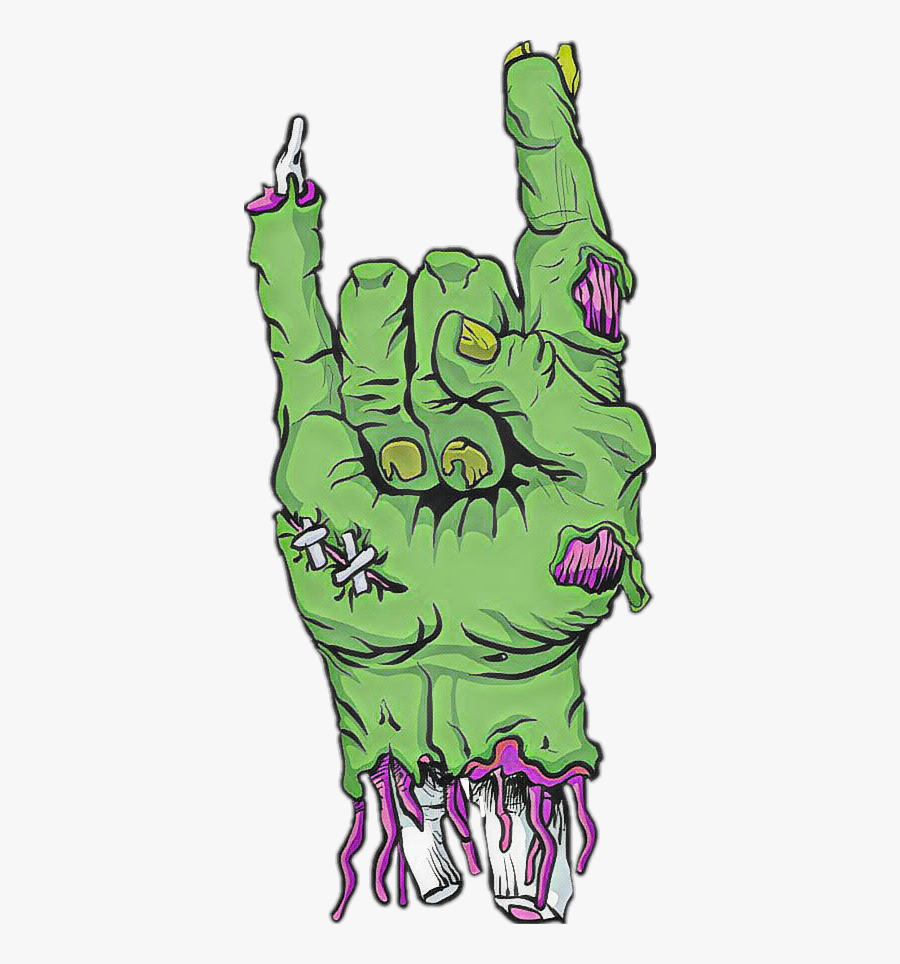#hand #devil #horns #zombie #sticker Zombie Hand Devil - Cartoon Zombie Hand Png, Transparent Clipart