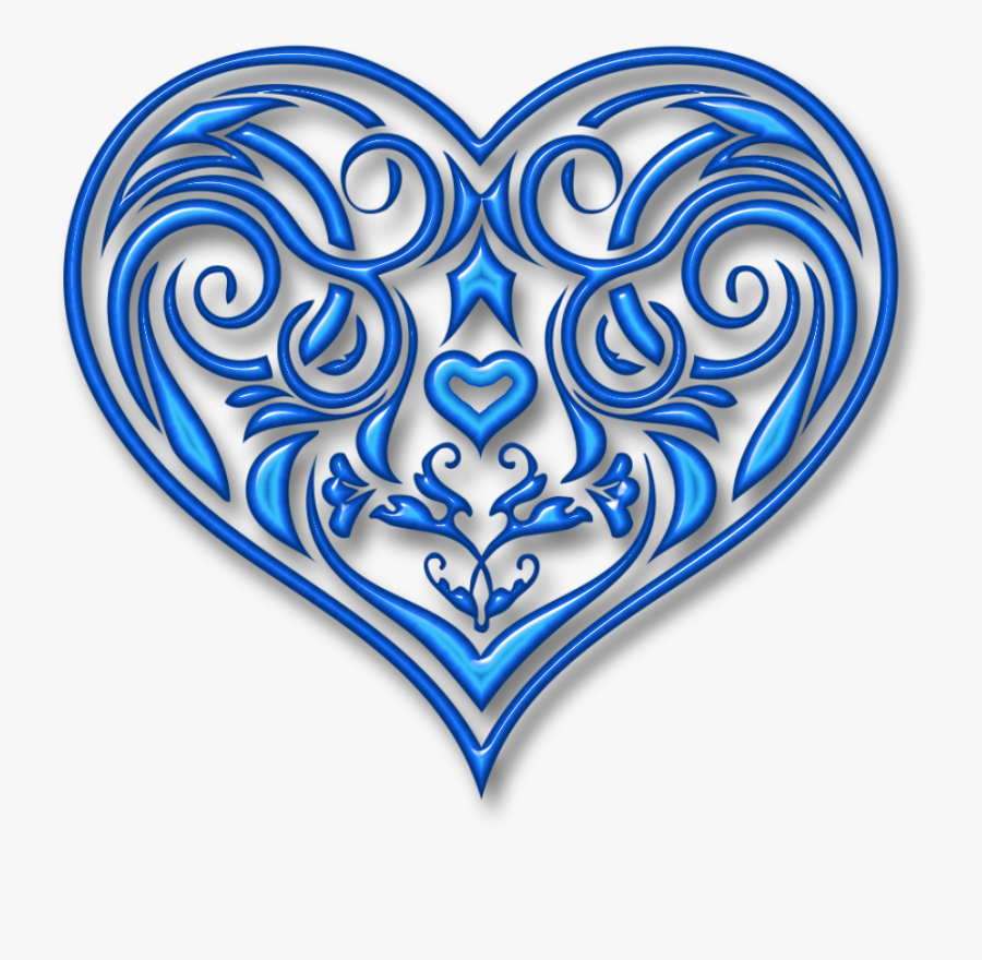 A Fancy Blue ❤ With Some Decorative Swirls Inside It - Swirl Decorative Heart Clipart, Transparent Clipart