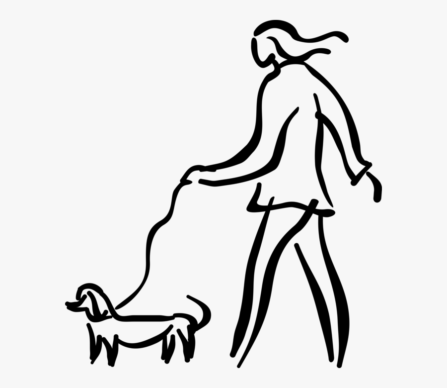 Vector Illustration Of Dog Owner Walks Family Pet Dog - Life Begin At Forty, Transparent Clipart