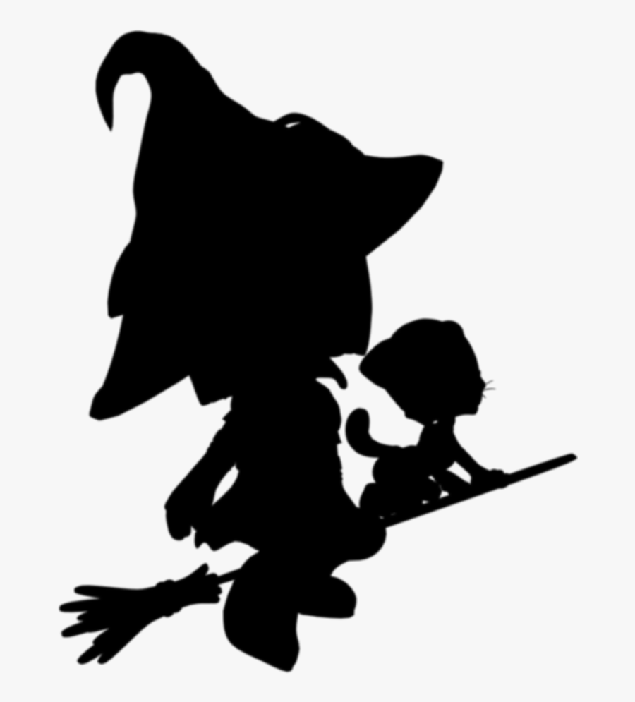 #silhouette #witch #broom #flyingwitch #cat #editedbyme - Illustration, Transparent Clipart