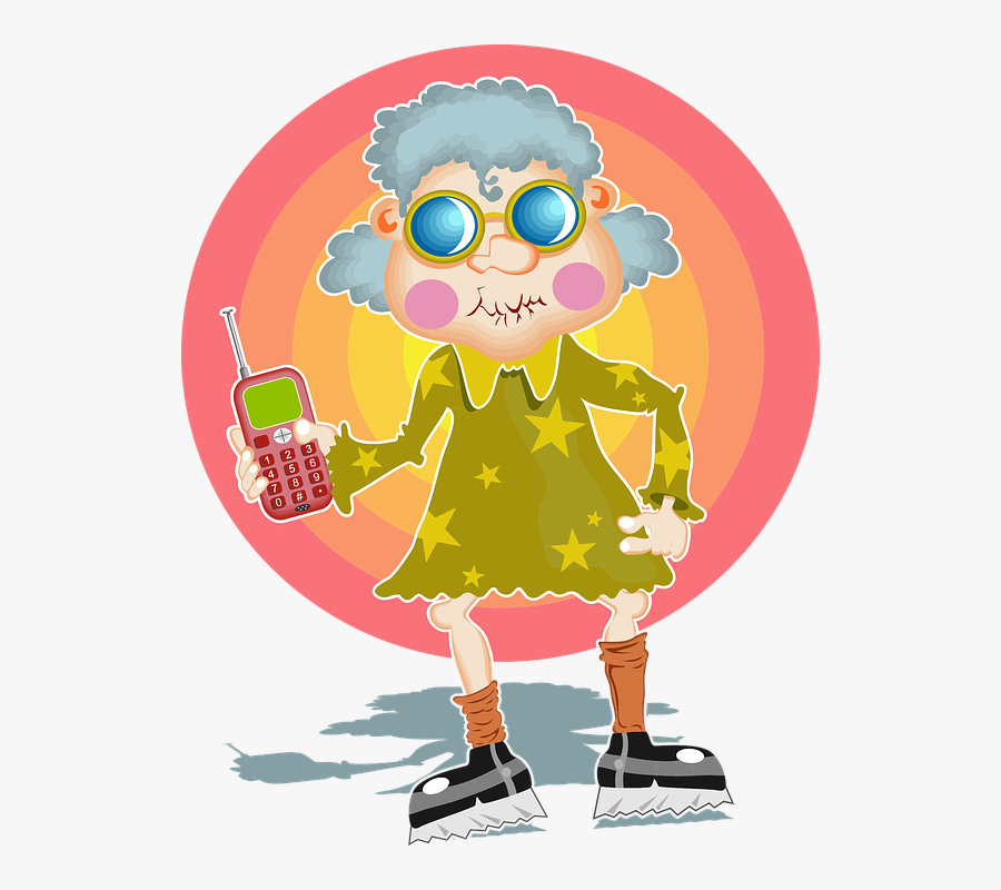 Cell Phone Comic Characters Communication - Groovy Granny Cartoon, Transparent Clipart