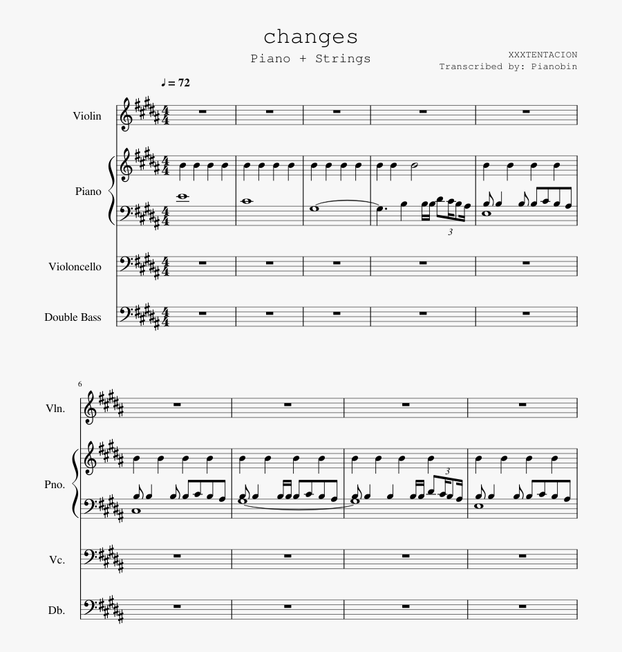 Xxxtentacion Sheet Music For Piano, Contrabass Download - Xxxtentacion Piano Sheet Music, Transparent Clipart