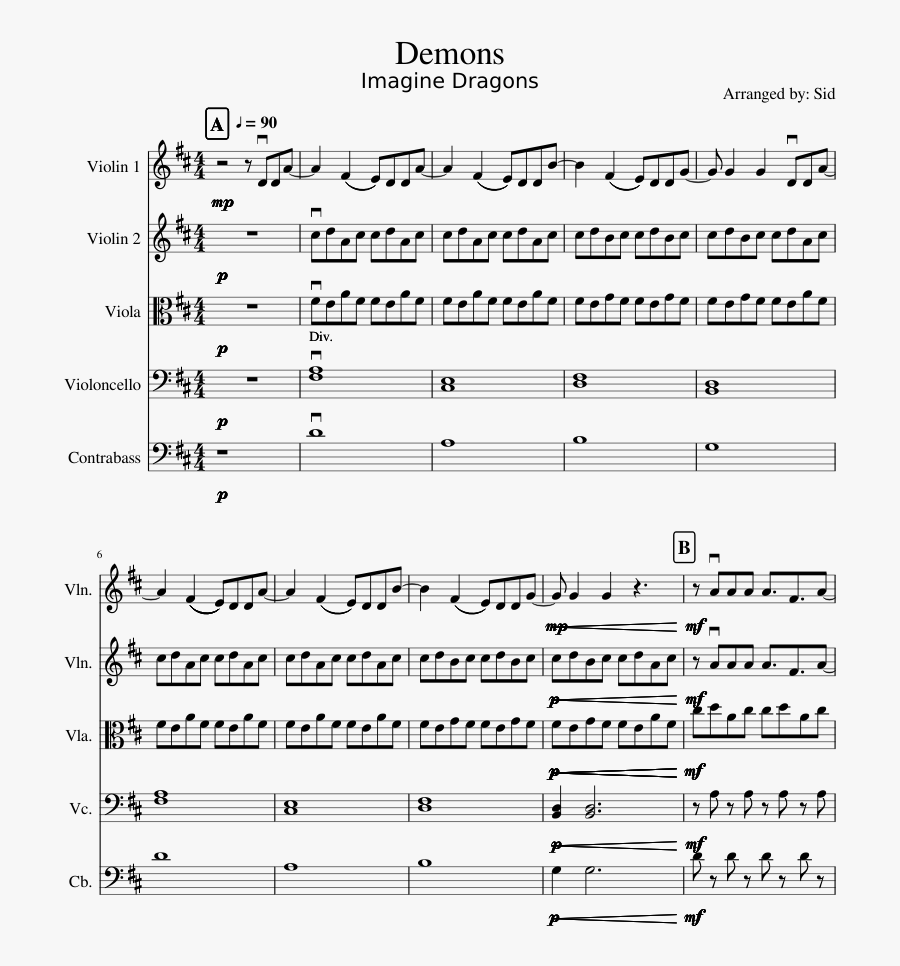 Demons Sheet Music For Violin, Viola, Cello, Contrabass - I M Blue Violin Sheet Music, Transparent Clipart