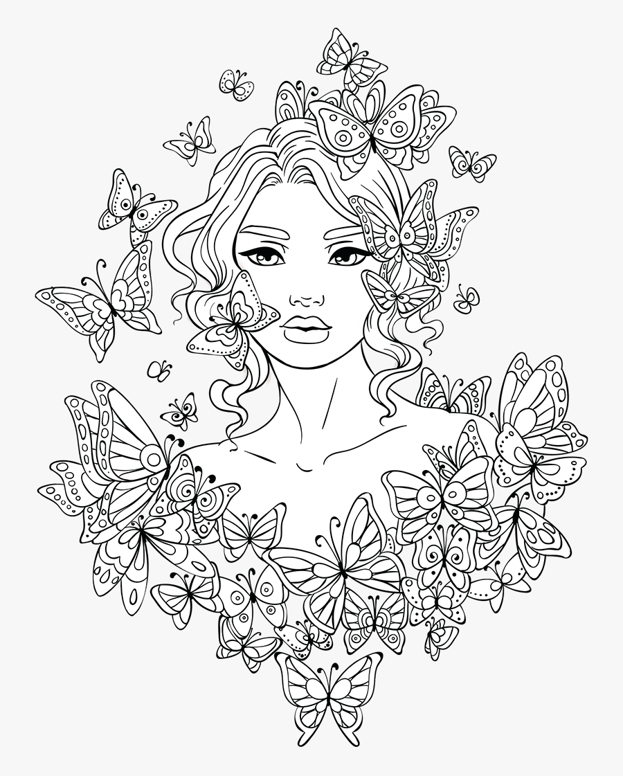 Clip Art Amazoncom Adult Coloring Books - Girl Colouring Pages For Adults, Transparent Clipart