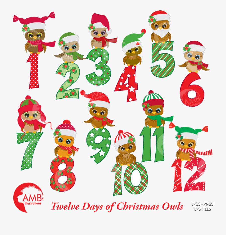 Numbers Christmas Clipart Owls With Days Of Commercial - Cartoon, Transparent Clipart