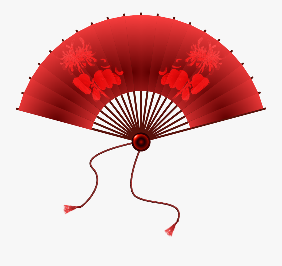 Red Fan With Dragon Bamboo, Transparent Clipart