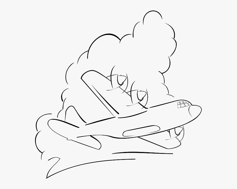 Transparent Airplane Clipart Black And White Take Off - Plane And Clouds Drawing Outline, Transparent Clipart