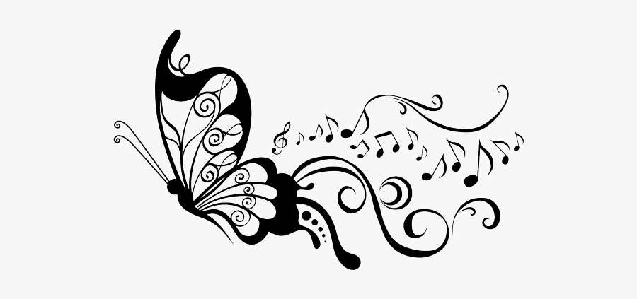Clip Art Vinilos Mariposas Y Flores - Butterfly And Music Note Tattoo