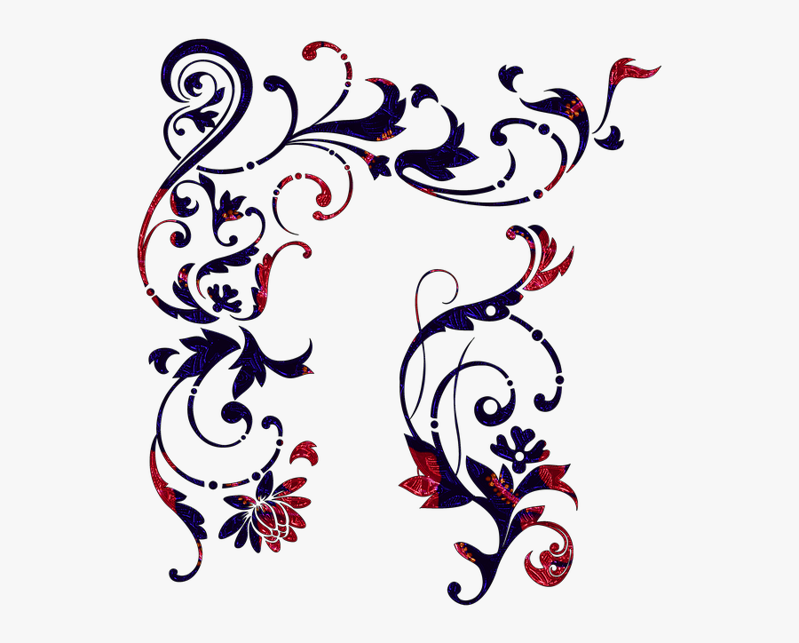 Scroll Border, Swirls, Abstract, Navy Red, Large - Scrolled Border Png Transparent, Transparent Clipart