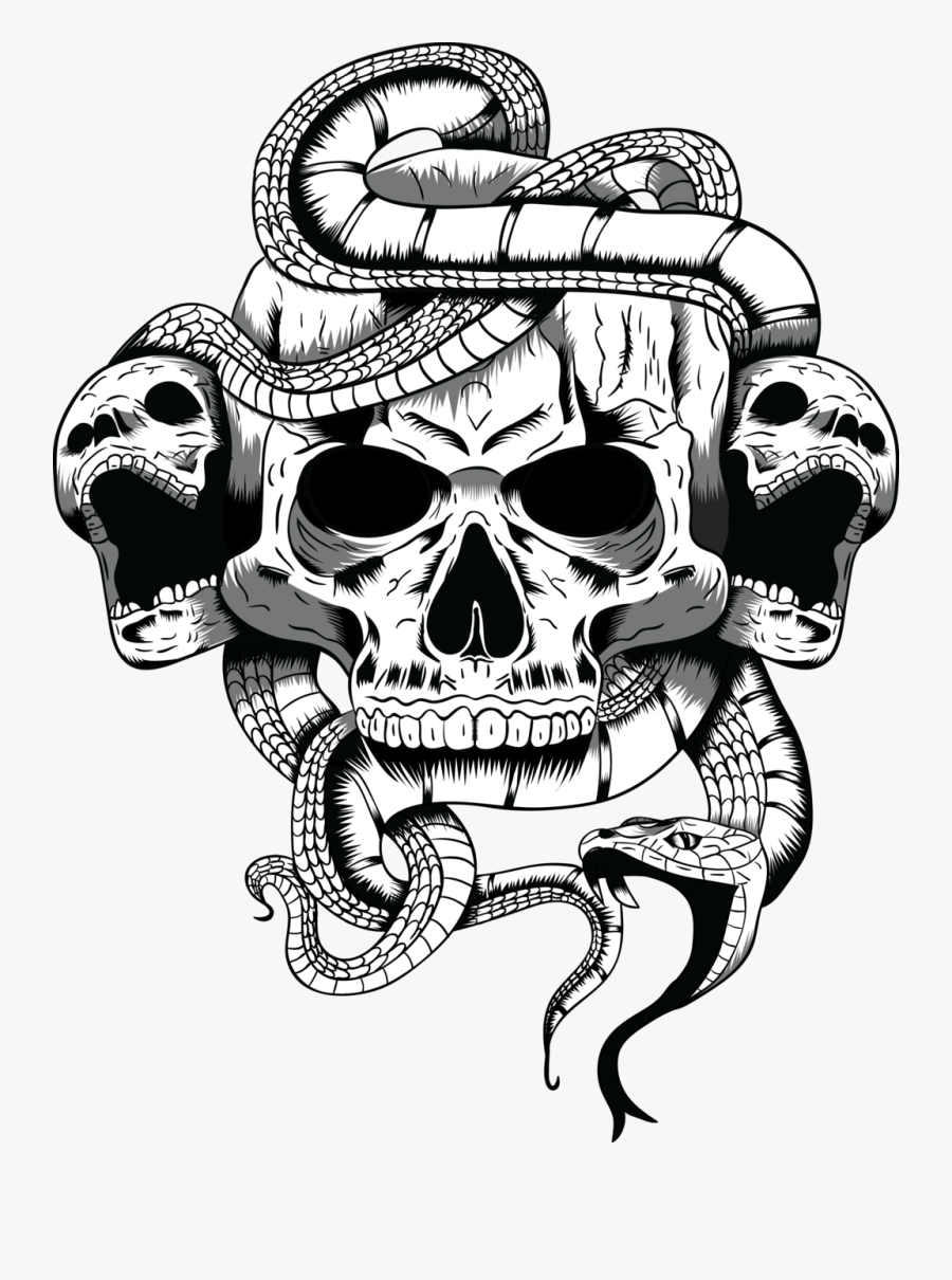 Skull Art Png - Skull With Snake Transparent, Transparent Clipart