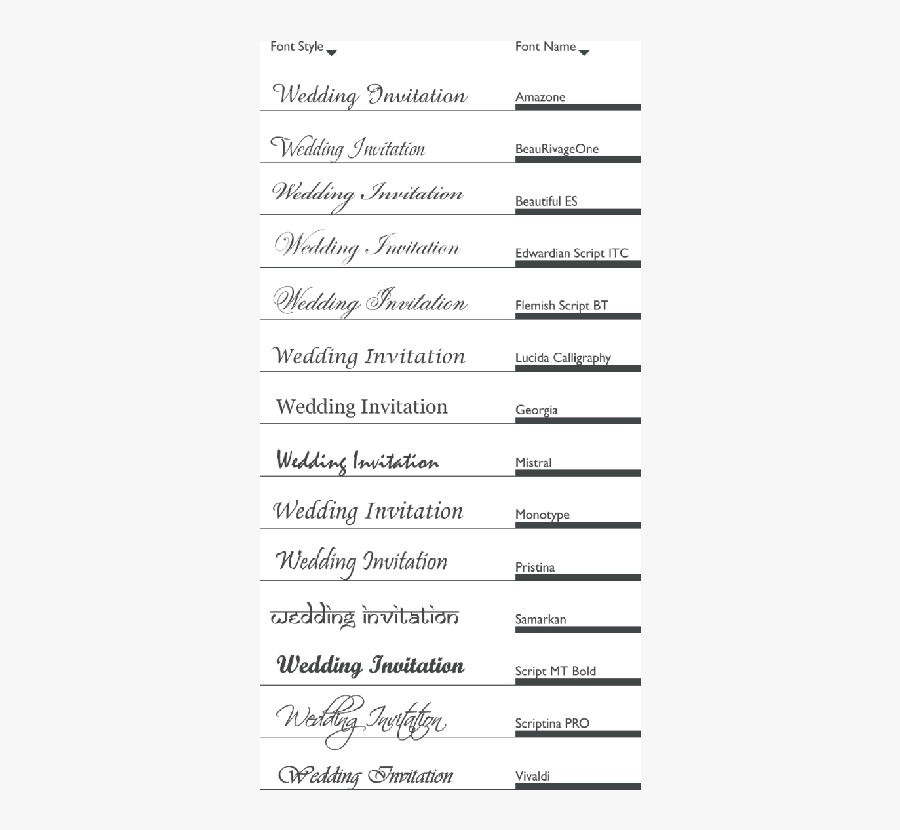 Wedding Invitation Fonts Names, Transparent Clipart