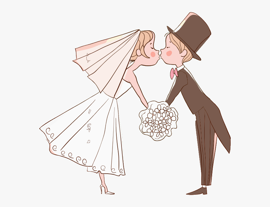 Clipart Hands Marriage - Cartoon Wedding Couple Kissing, Transparent Clipart