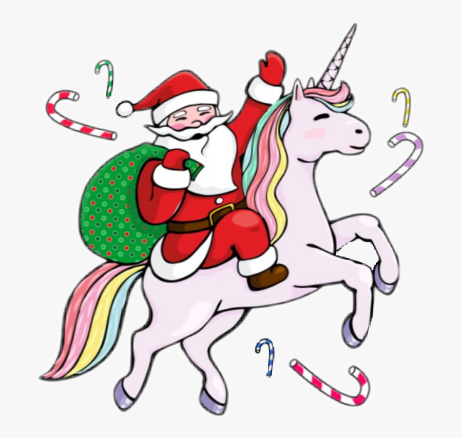 #santa #unicorn #candycane #christmas #xmass #ftestickers - Santa Riding A Unicorn, Transparent Clipart