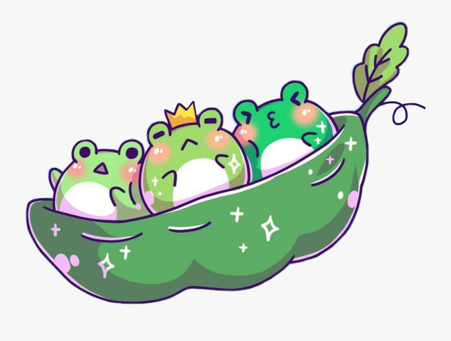 #frog #frogs #kawaii #cute #green #crown #peapod #peas - Kawaii Cute Frogs, Transparent Clipart