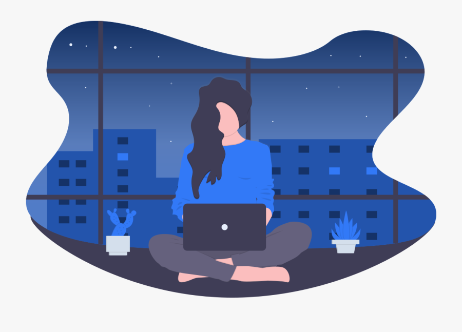 A Girl Sitting And Browsing On Her Phone With Blue, Transparent Clipart
