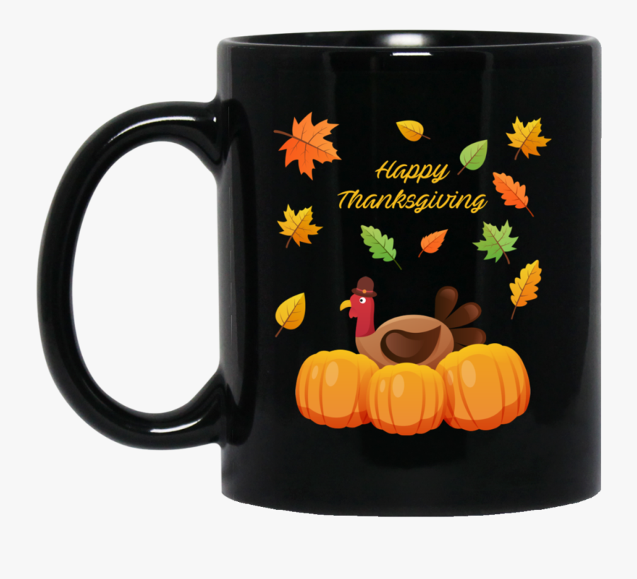 Happy Thanksgiving With Turkey And Pumpkins - Coffee Cup, Transparent Clipart