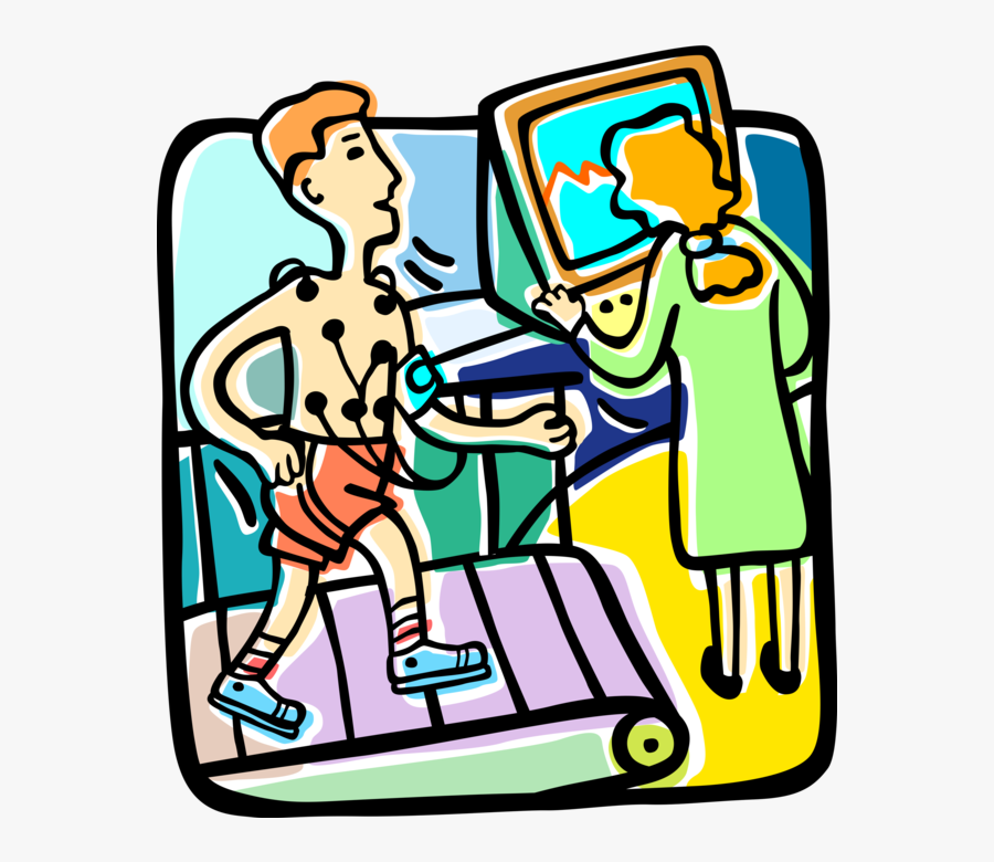 Vector Illustration Of Patient Running On Stress Test - Stress Test Treadmill Art Clip, Transparent Clipart