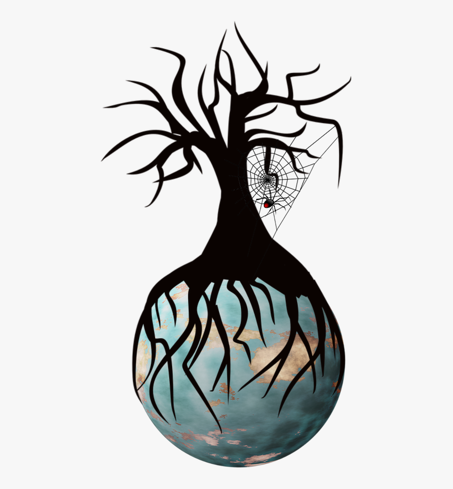 Tree Globe Cobweb Spider Png Image - Barren Tree With Its Roots, Transparent Clipart