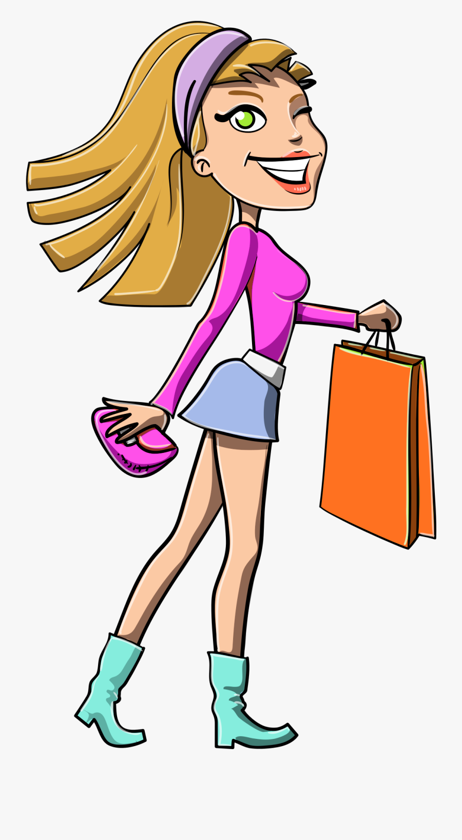 Girl Shopping Vector Png Transparent Image - Girl Shopping Cartoon Png, Transparent Clipart
