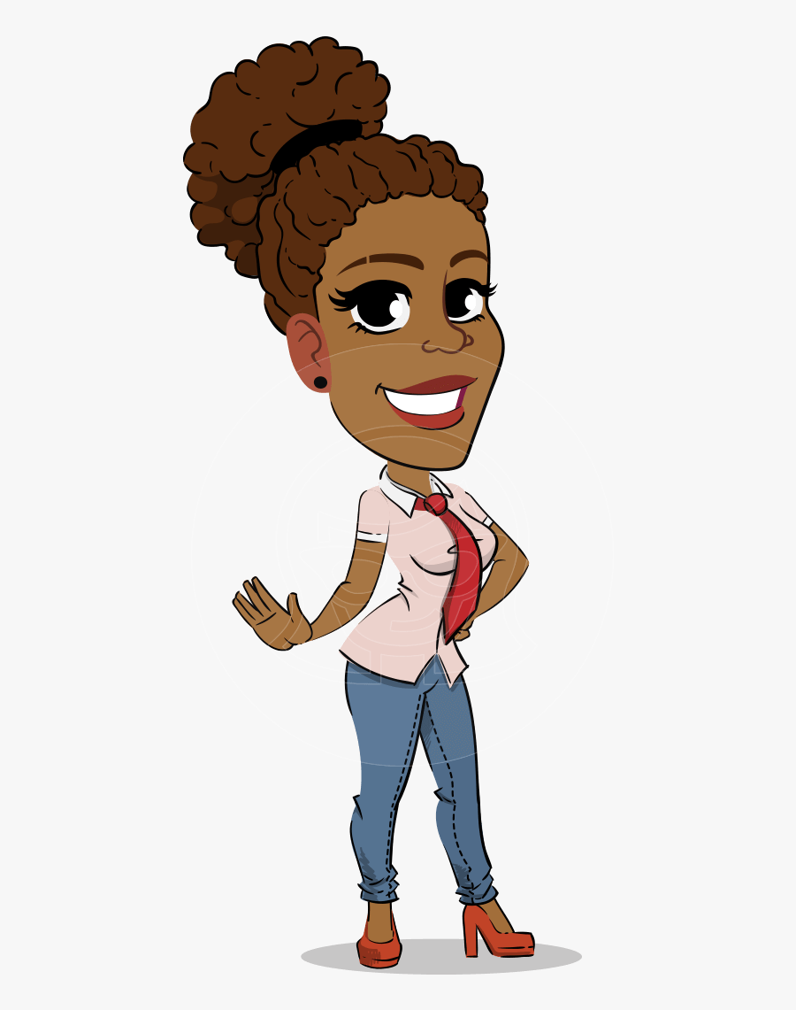 Flat Cartoon African-american Girl Vector Character - Transparent Cartoon Girl African American, Transparent Clipart