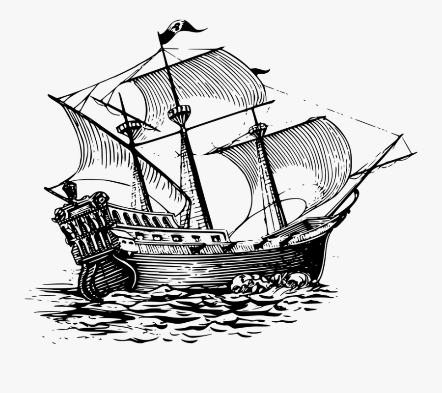 Transparent Columbus Ships Clipart - Galleon Black And White, Transparent Clipart